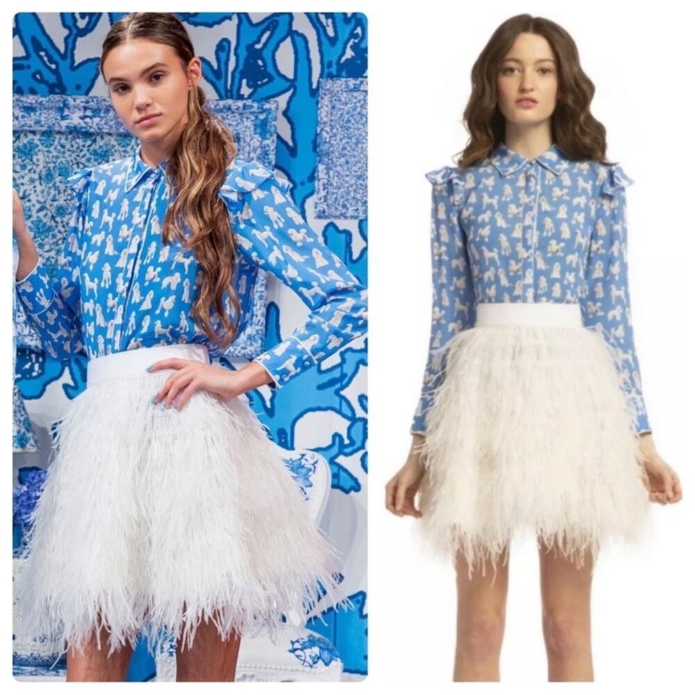 Rare alice + olivia cina ostrich feather detail skirt size 4 white NWT - Picture 12 of 16